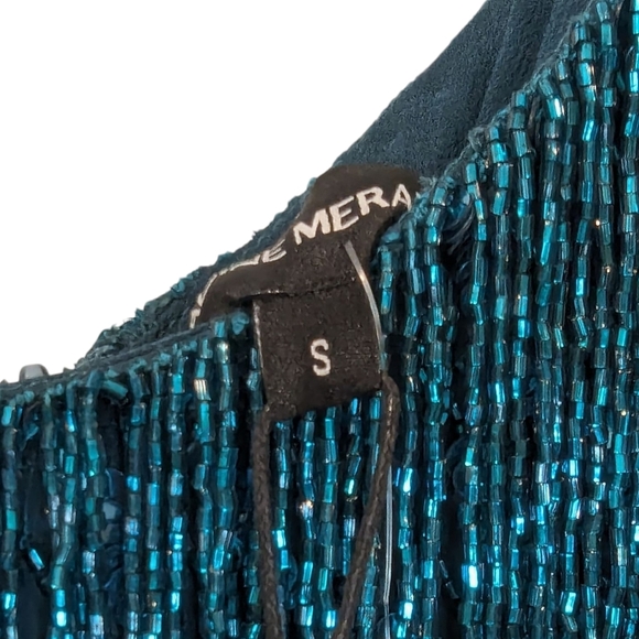 NWT Nadine Merabi Lottie Teal Blue Beaded Feather Mini Dress Sz Small/4 - Picture 7 of 16